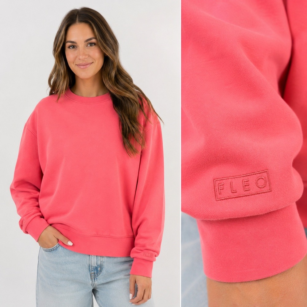 FLEO Coral Pink Oversized Crewneck Sweatshirt Womens Medium Athleisure Lounge